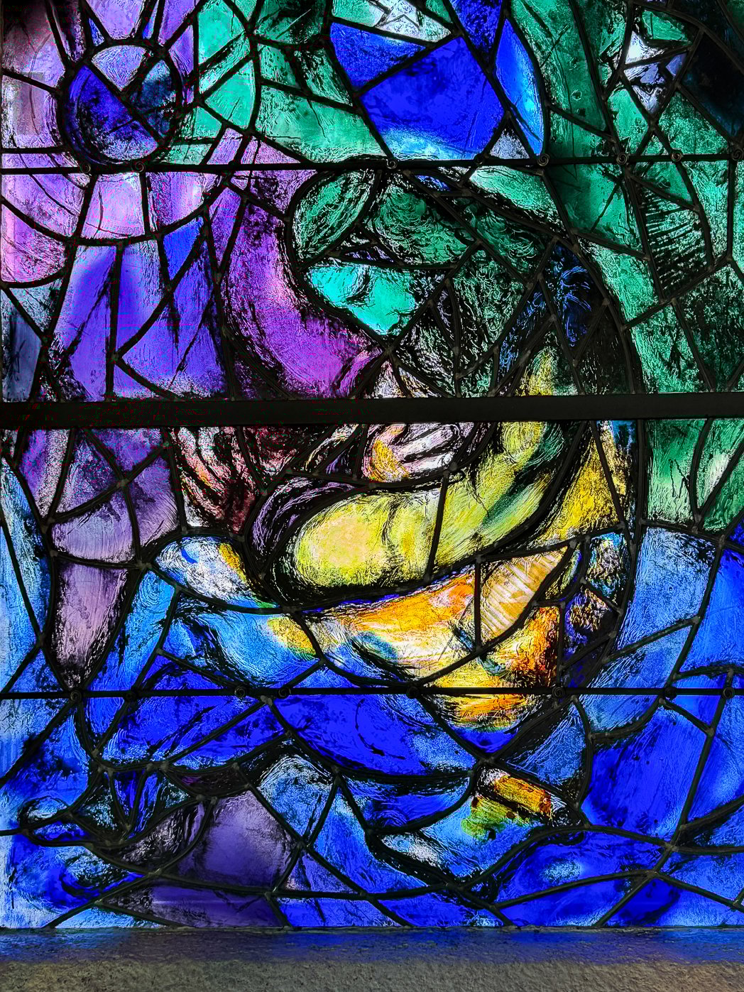 Marc Chagall's version of the Prophet Jeremiah, done in stained glass and installed at the Union Church of Pocantico Hills in New York.